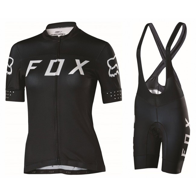 2017 Team FOX Damen Schwarz Weiß Fahrradbekleidung Satz Radtrikot Kurzarm+Kurz Trägerhose Radtrikot Kaufen