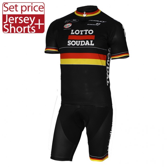 2017 LOTTO SOUDAL Germany Schwarz Fahrradbekleidung Satz Radtrikot Kurzarm+Kurz Radhose Radtrikot Kaufen