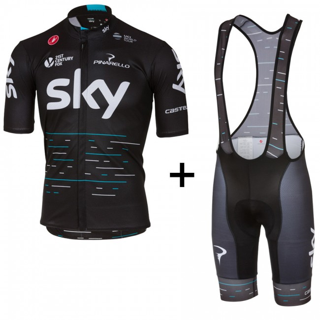 Sky Pro 2017 Schwarz Fahrradbekleidung Satz Radtrikot Kurzarm+Kurz Trägerhose Radtrikot Kaufen